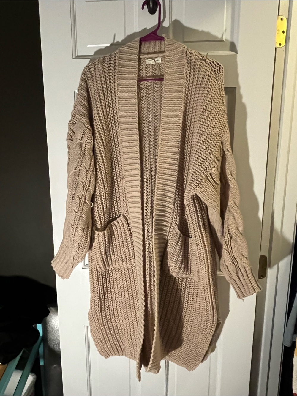 Promesa Chunky Open-Front Cardigan Sweater - Beige medium